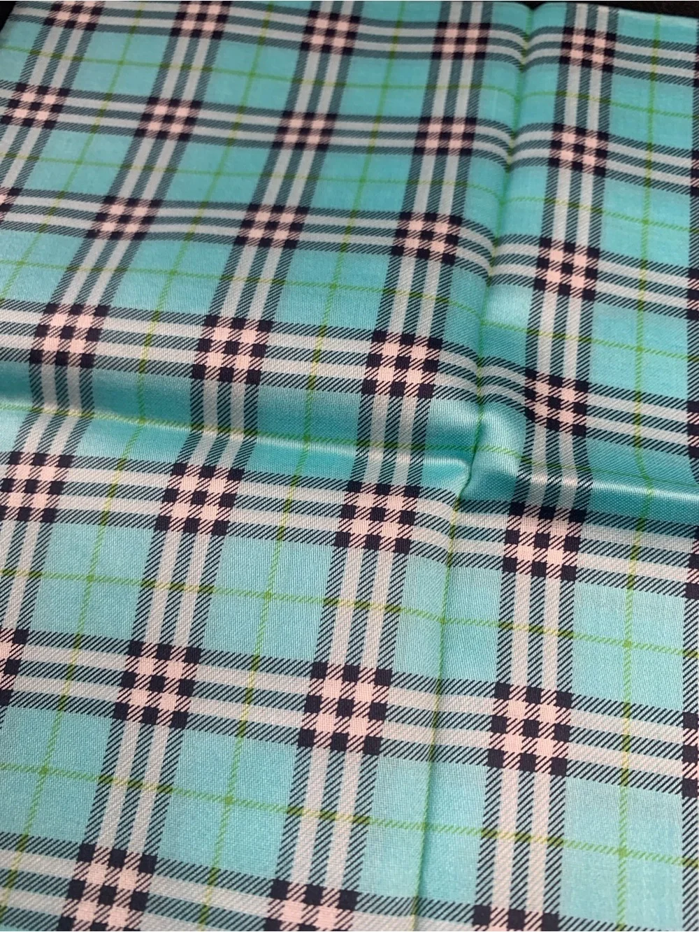 Burberry Plaid Handkerchief in Aqua Blue and Navy Trim